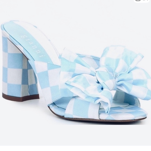 Gianni Bini Shoes - Gianni Bini Checkered Blue White Heel Sandals Size 7.5
